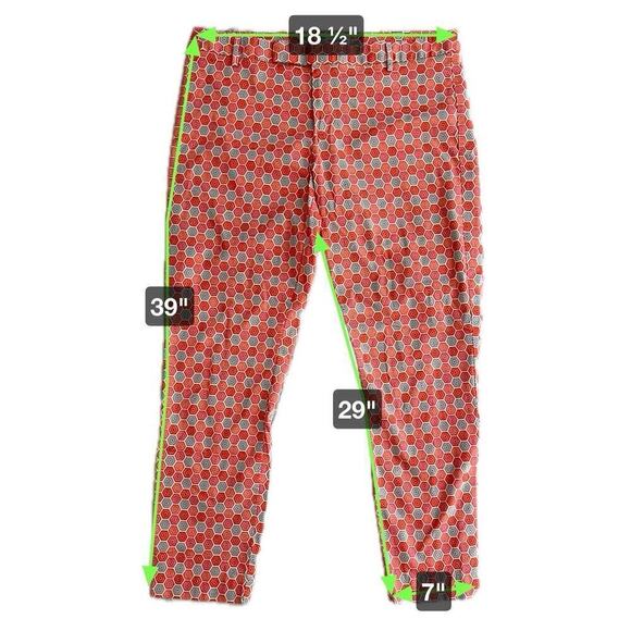 GAP Slim Cropped Orange Gray Geometric Hexagon Pants Size 16 Cotton Stretch - Picture 6 of 11